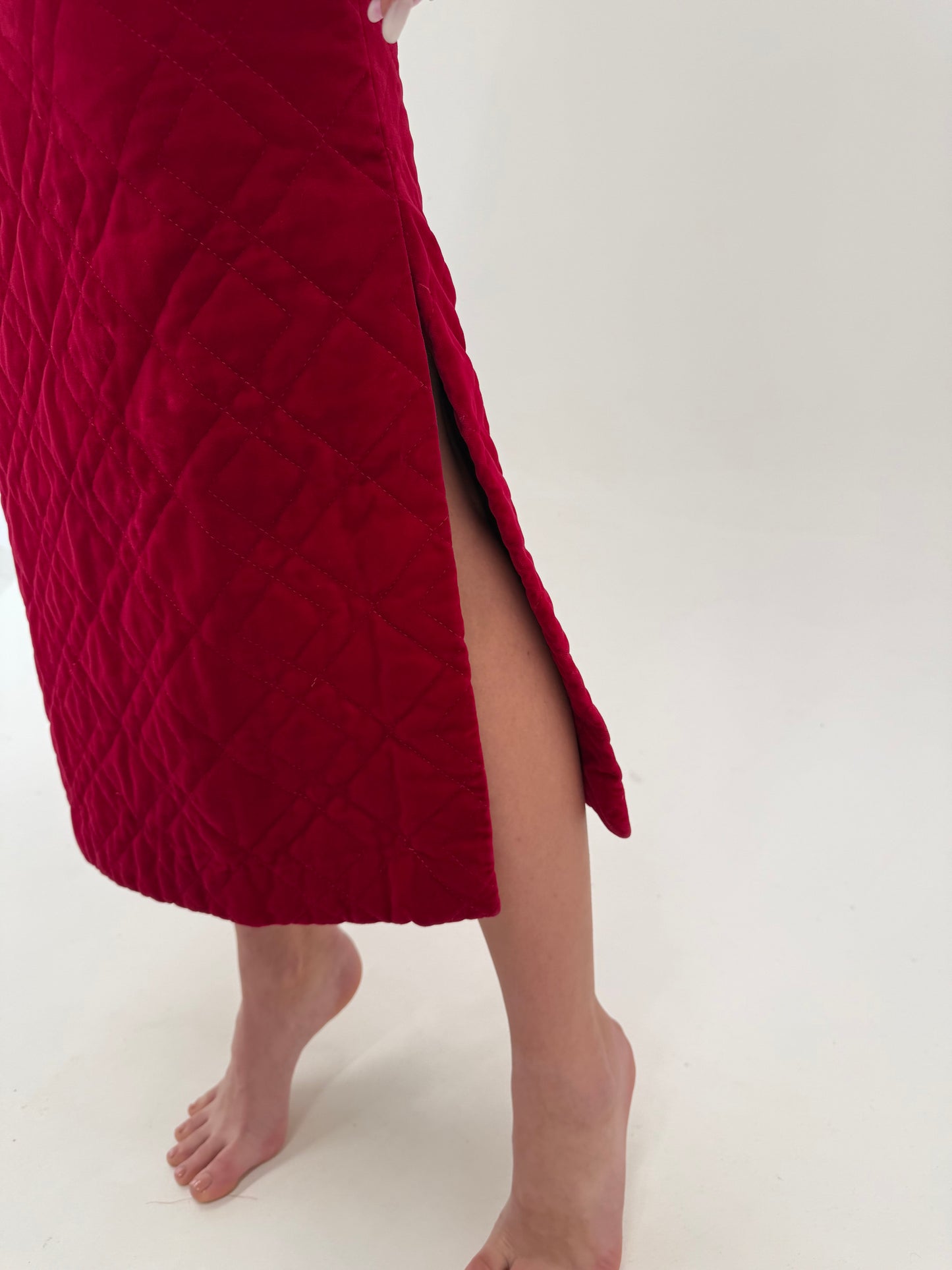 Fustă maxi dark cherry red din matlase exceptional de catifea