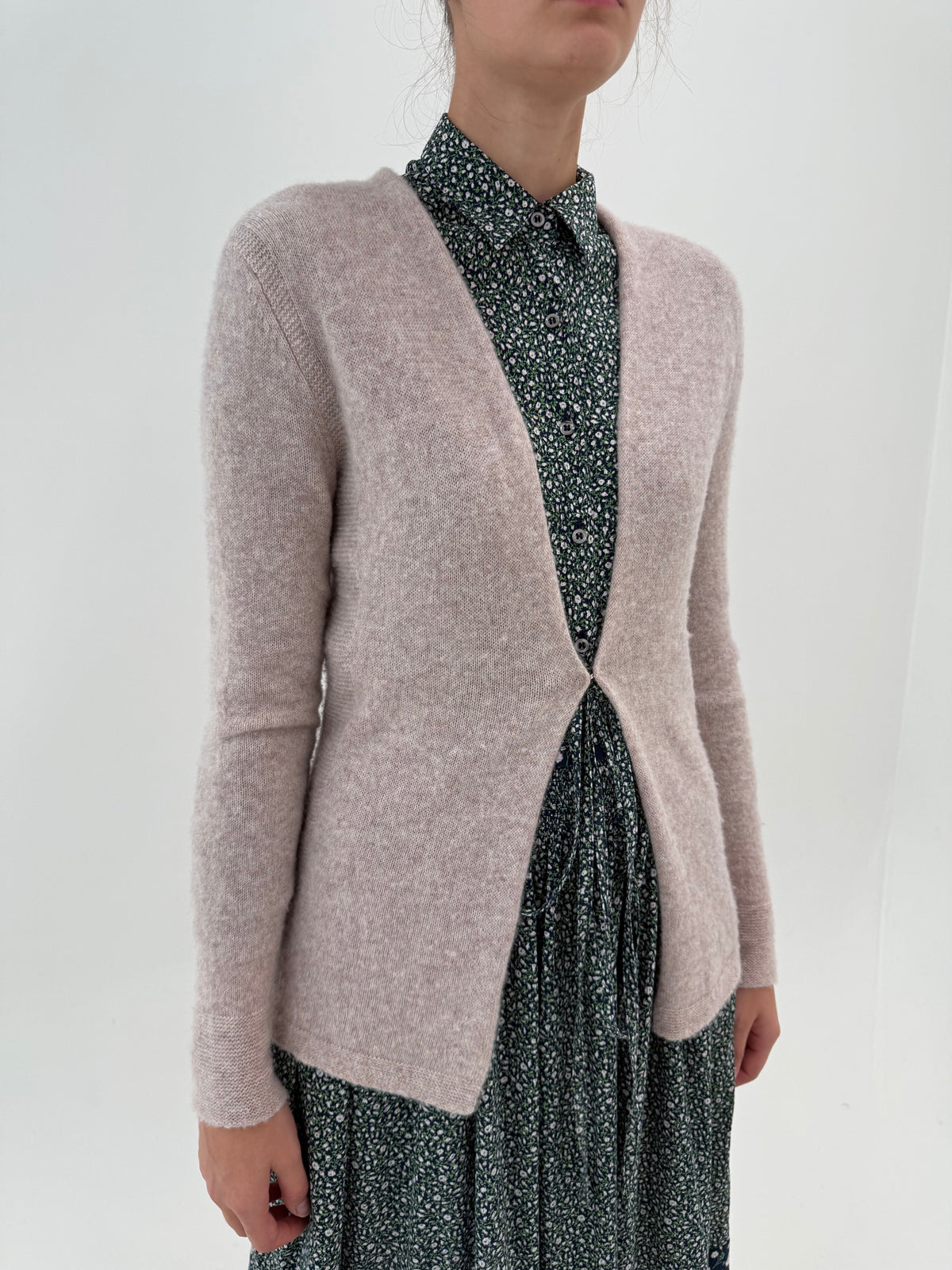 Cardigan dusty powder Pink din lana și cașmir