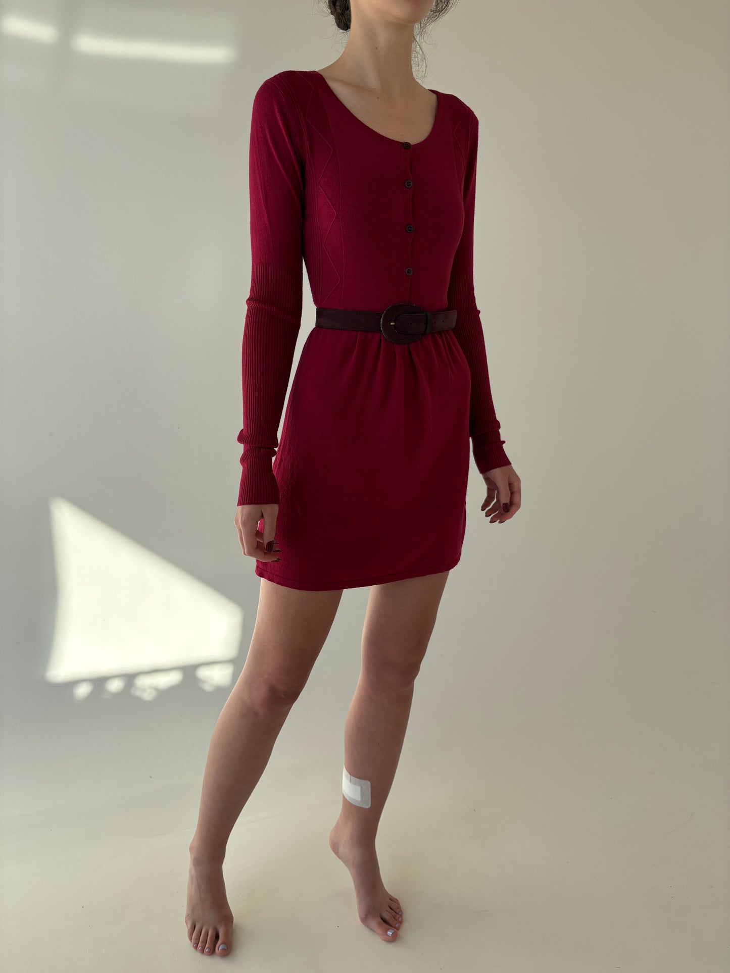 Rochie nouă burgundy din jerse de lana extrafina cu cașmir