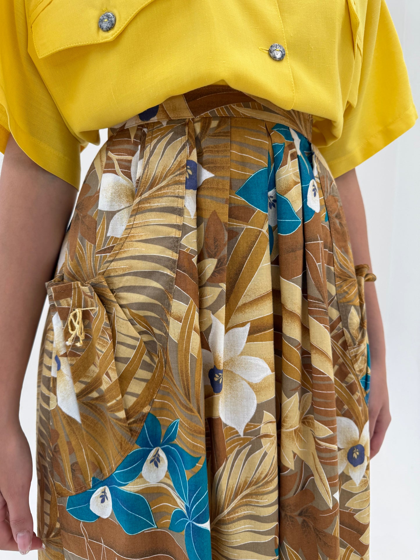 Fustă vintage camel super vaporoasă cu print organic