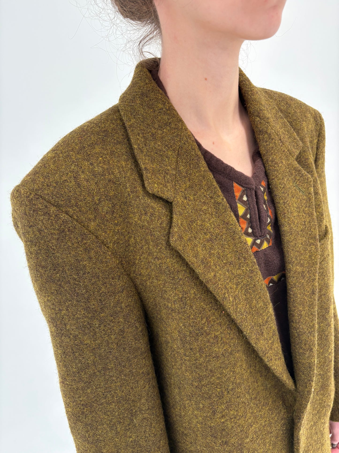 Sacou high end italian din tweed de lana mustard green