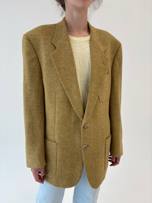 Sacou vintage camel din tweed scotian de lana pura virgină certificată
