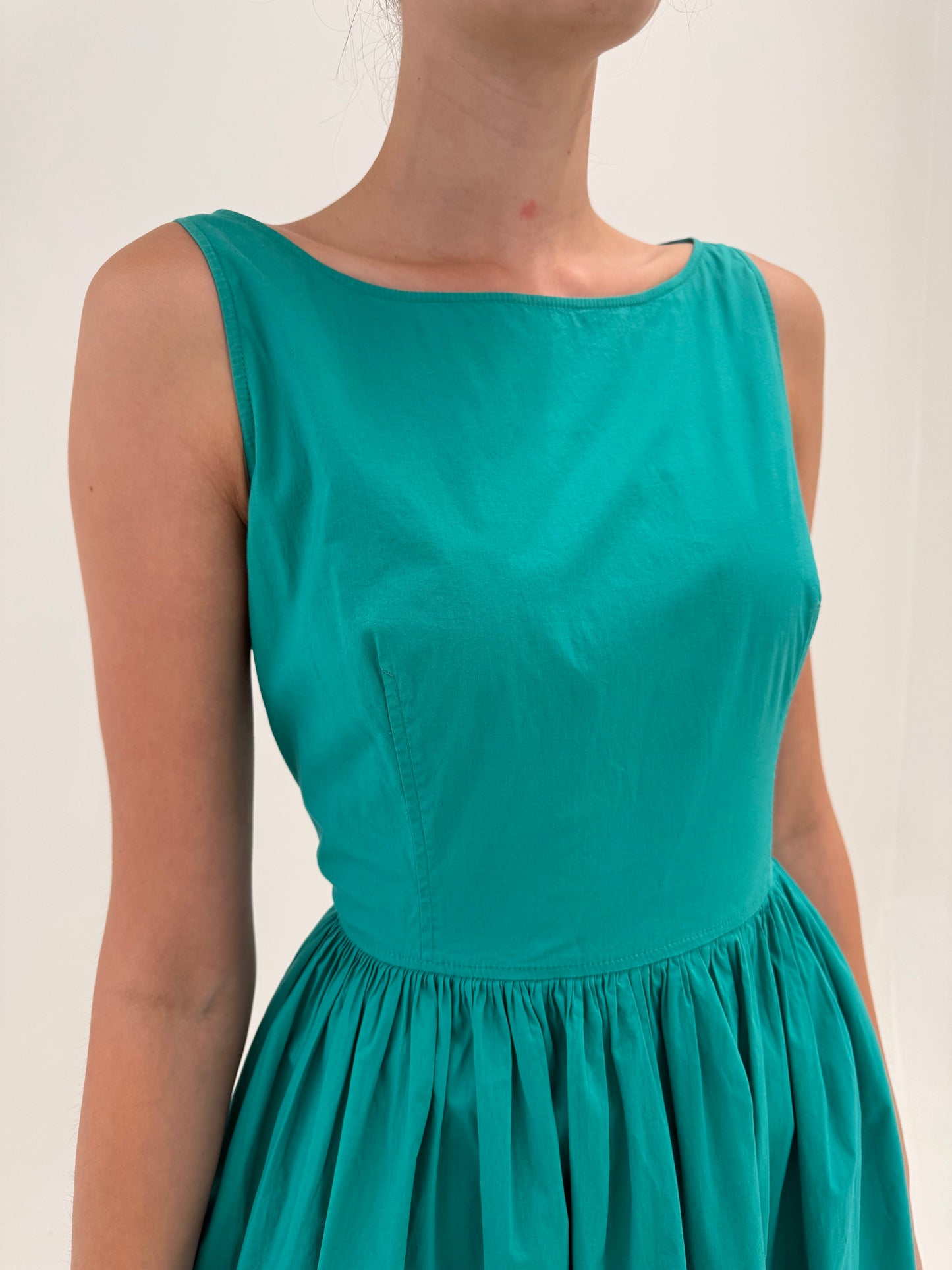 Rochie Max Mara aqua green din poplin excepțional de bumbac cu talie marcată