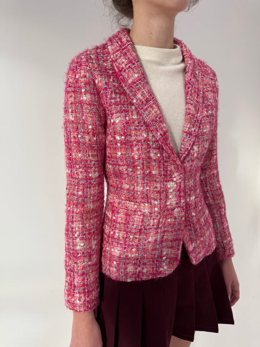 Sacou cambrat în stil Chanel din tweed bijuterie gros cu inserții prețioase