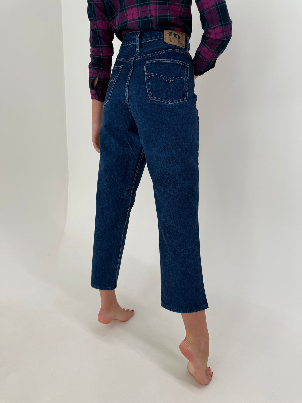 Jeans vintage indigo wash cu solduri mai generoase din bumbac gros