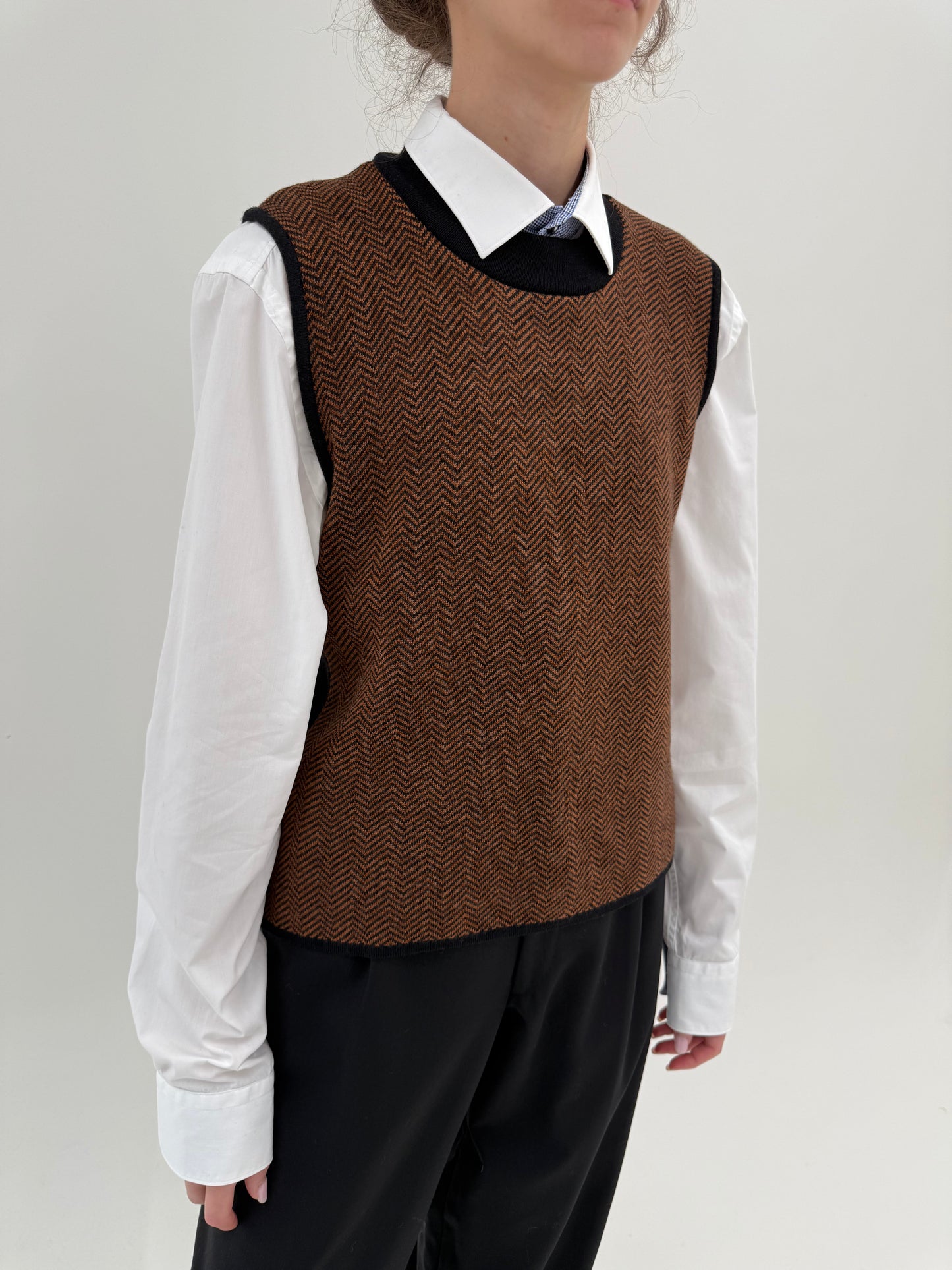 Set italian din lana merino extrafina de gramaj mare caramel și negru