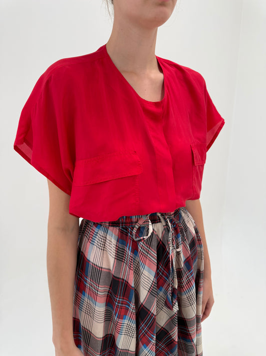 Top în croi retro modern din mătase matuala ruby red superb