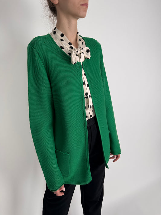 Cardigan emerald green din bumbac de gramaj mare