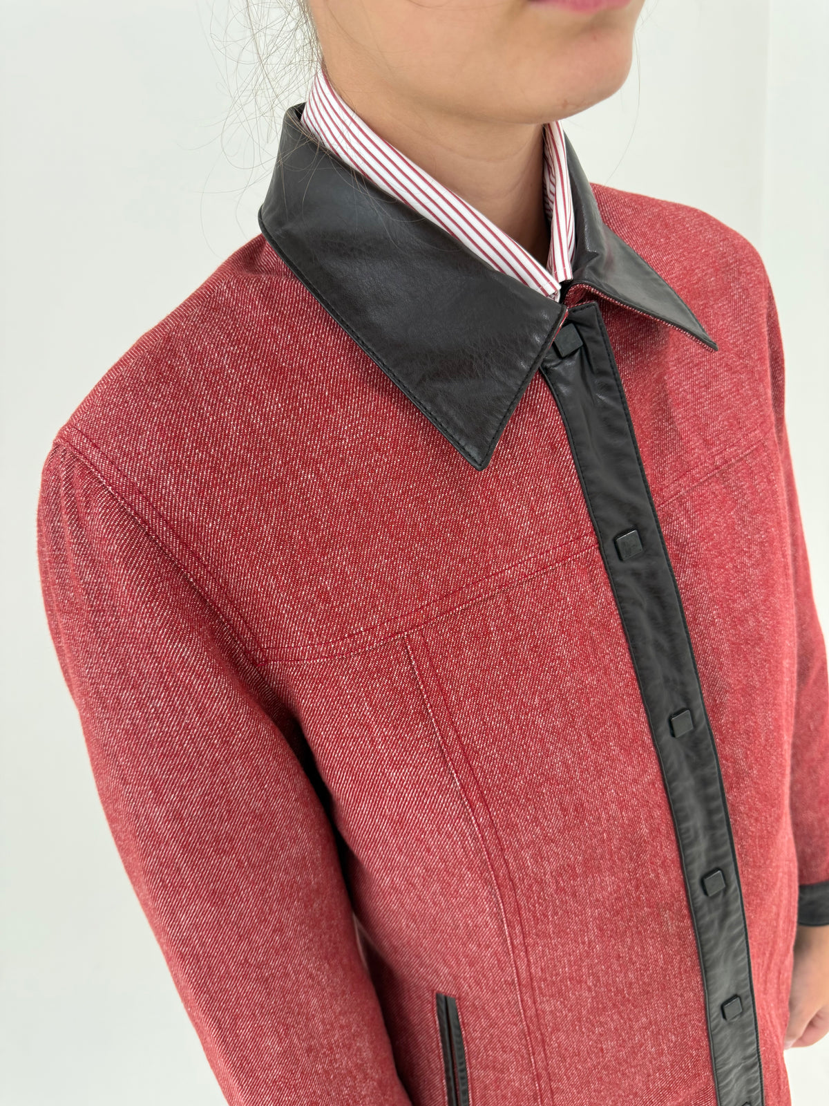 Jacheta din gama Max Mara din tweed de lana și bumbac cu inserții de piele naturală dark brown
