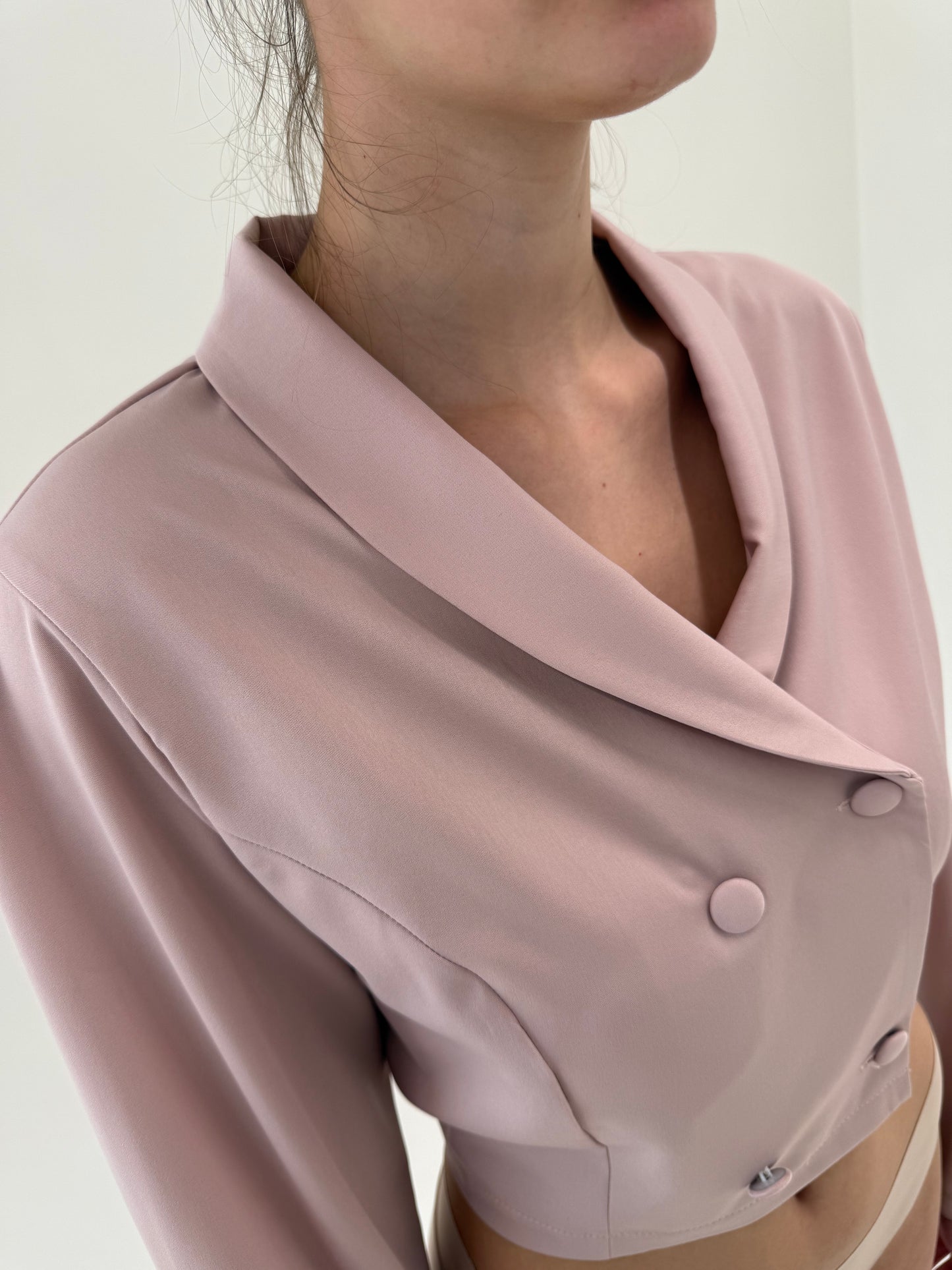 Deux piece vintage powder Pink cu fustă maxi și sacou cambrat