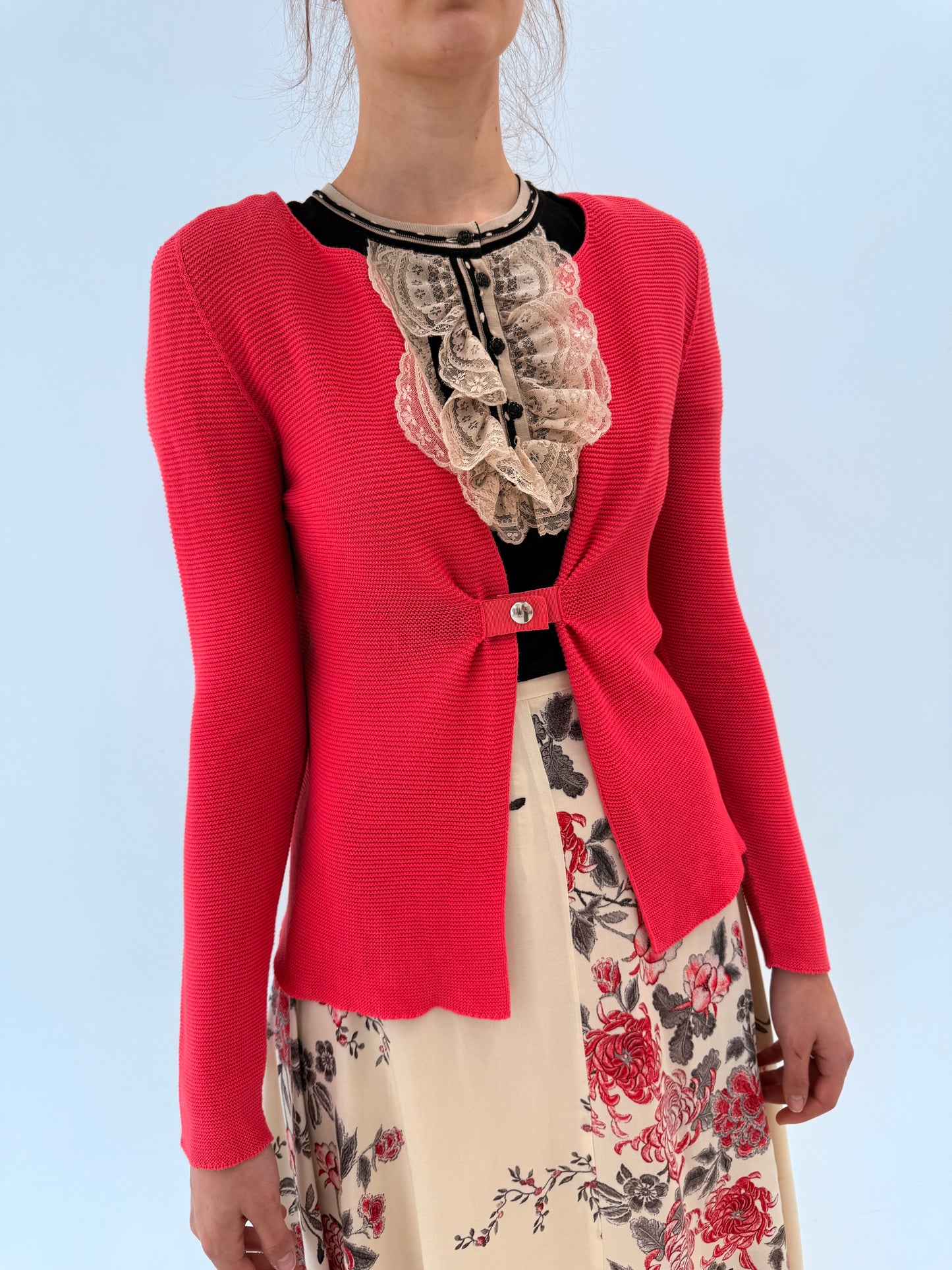 Cardigan fucsia cambrat  din bumbac premium