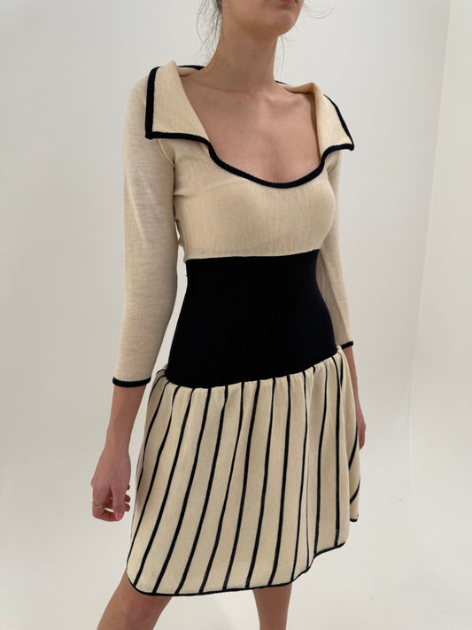 Rochie vintage luxury Rocco Barocco spectaculoasă din jerse nude cu navy blue