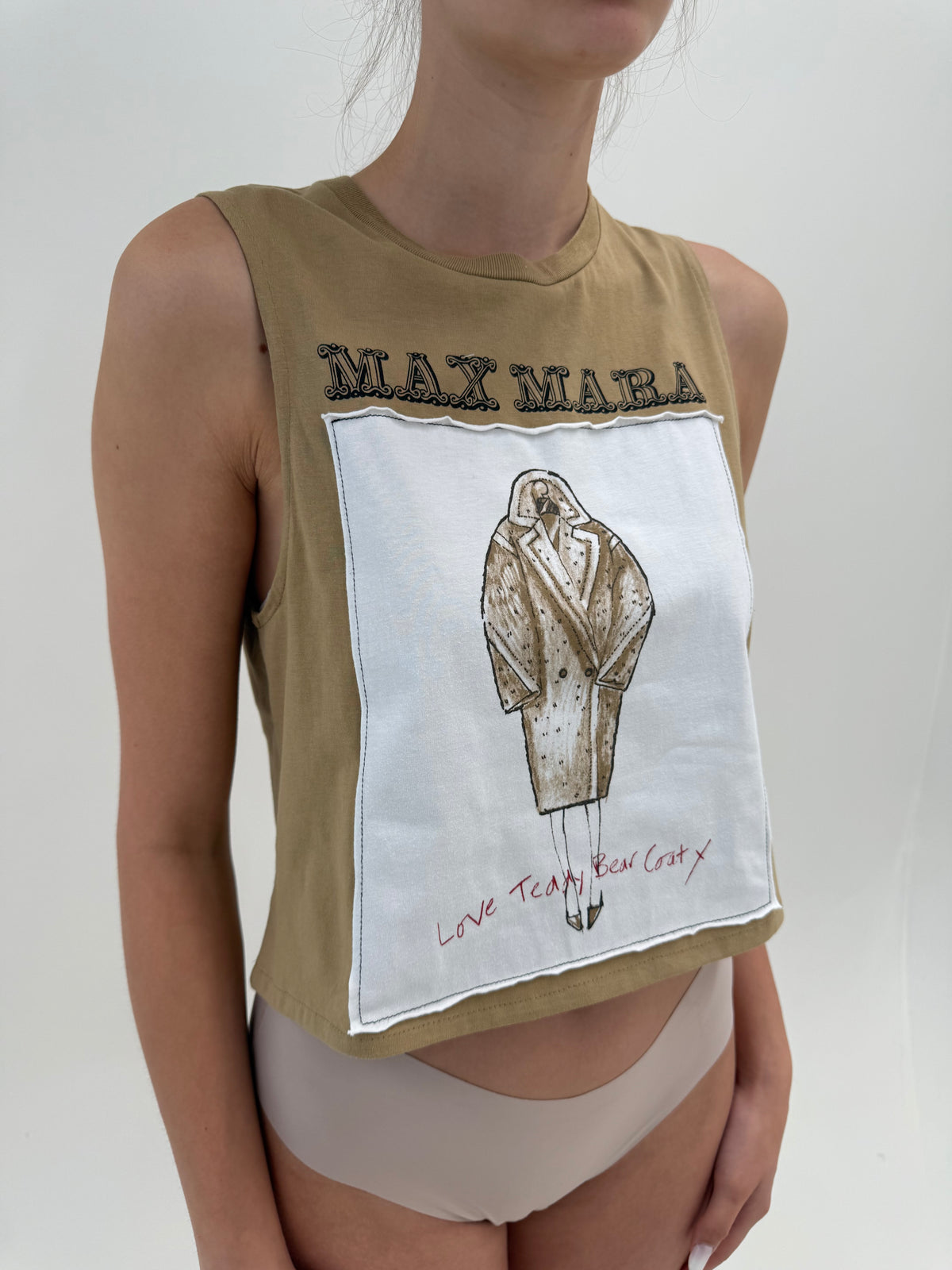 Top Max Mara camel cu logoul brandului din bumbac