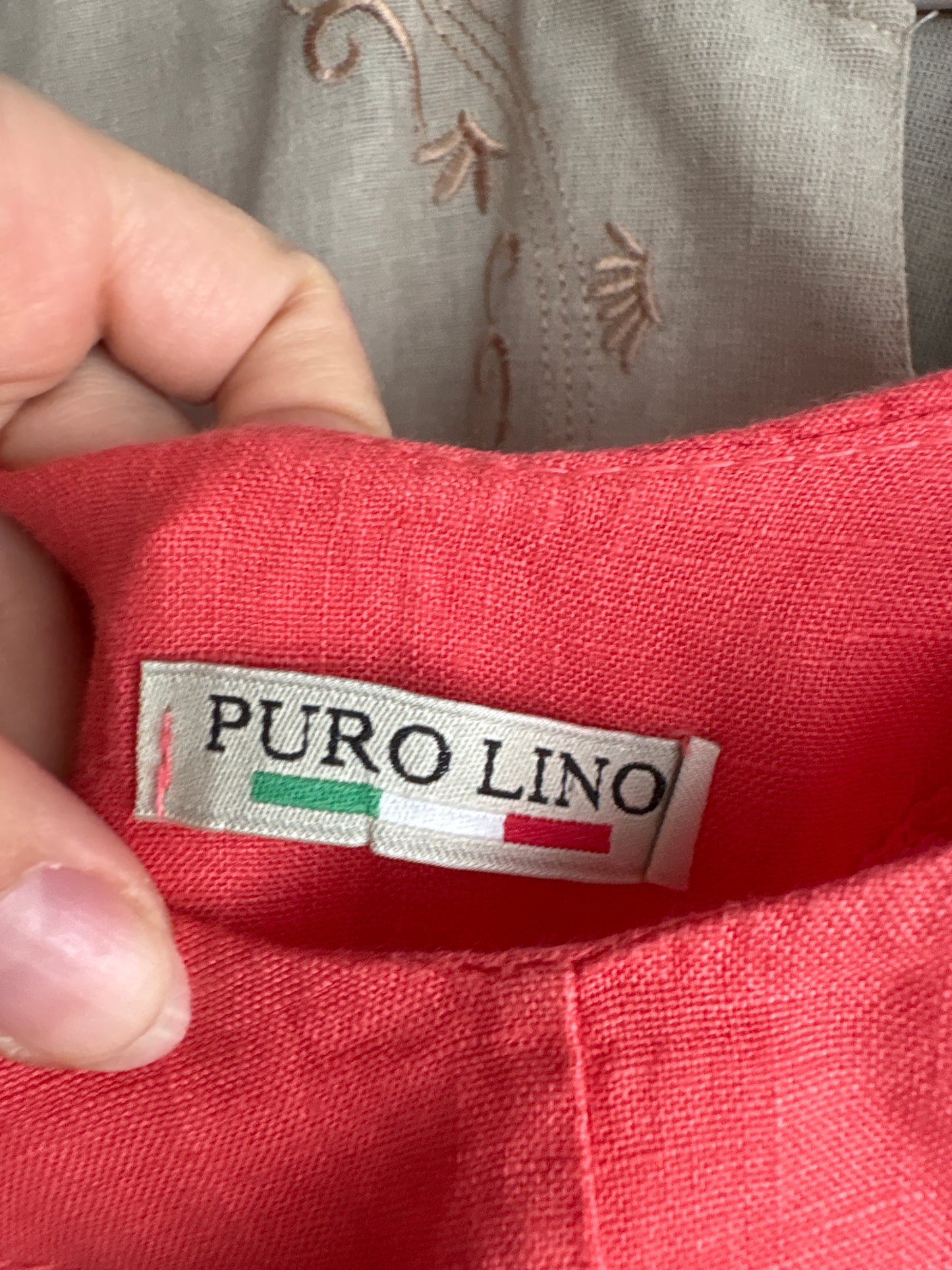 Rochie italiană coral red în croi lejer din in premium cu buzunare