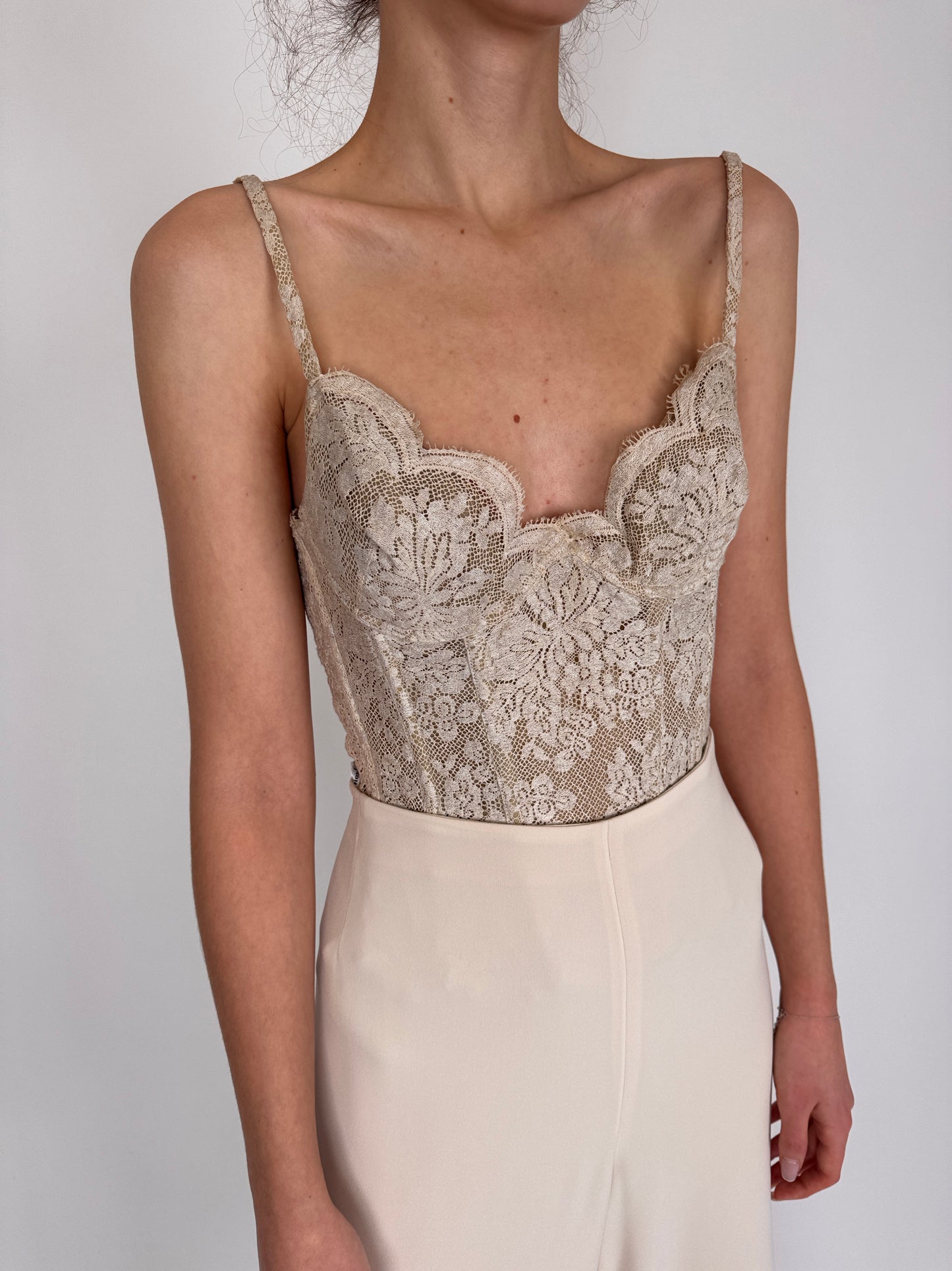 Corset Luxury La Perla din dantela exceptionala frosted toffee nude