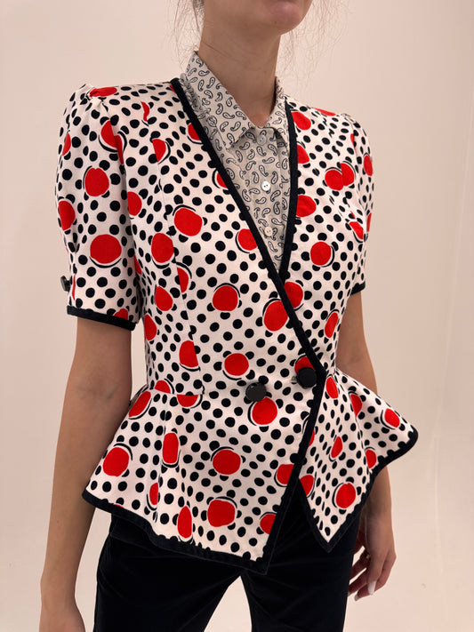 Sacou / corsaj vintage italian ultra cambrat ‘Bar Jacket’ cu peplum și buline