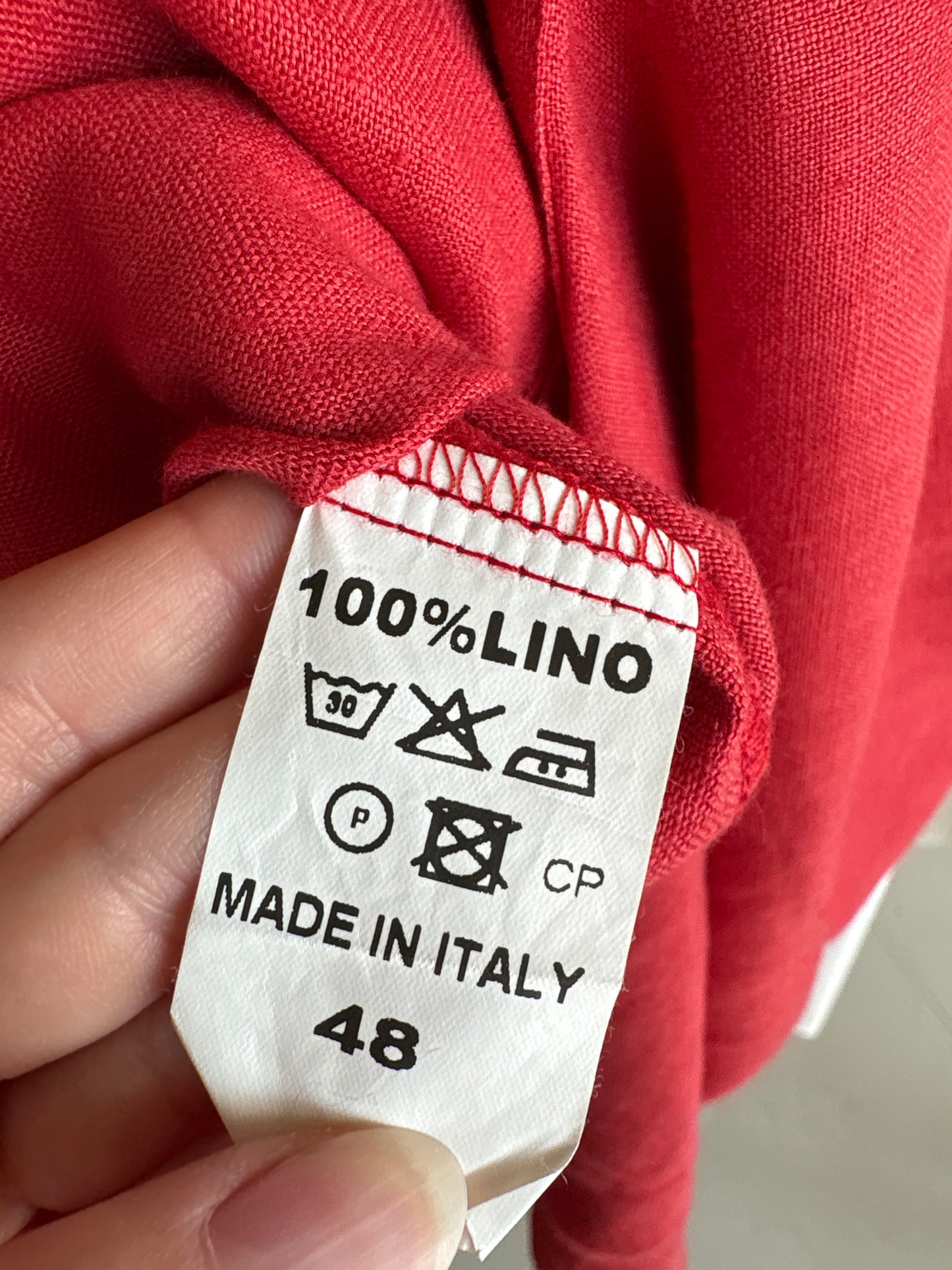 Rochie italiană brick red din in excepțional cu broderie