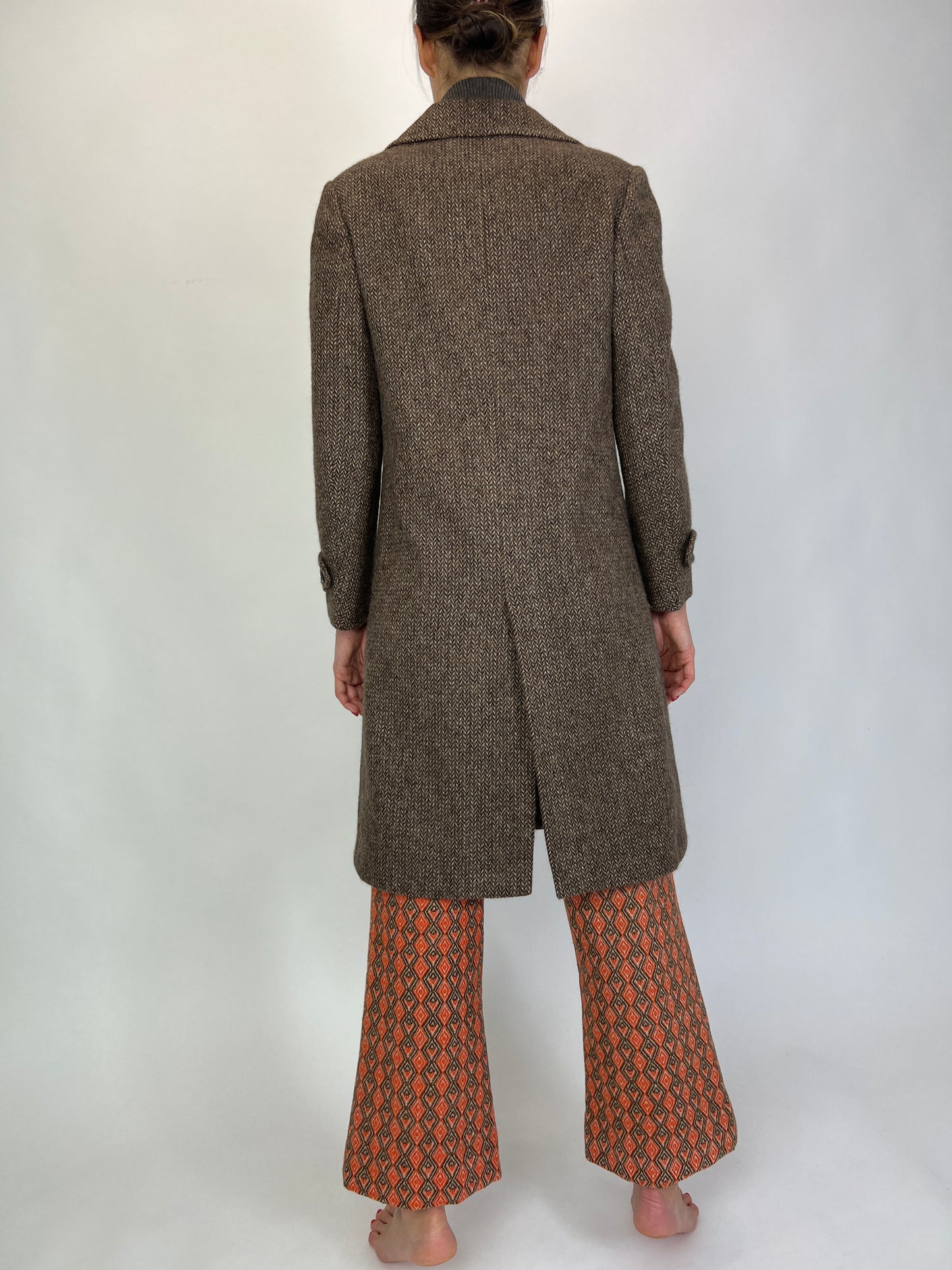 Palton vintage grej cu ivoire lana plină texturată