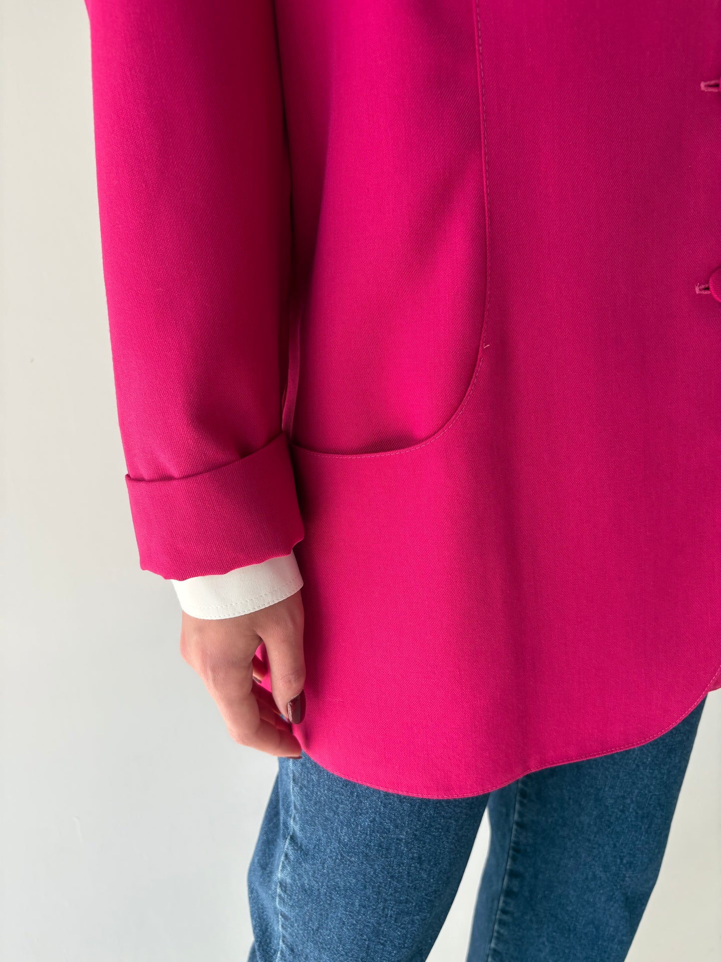 Sacou vintage ciclam în croi minimalist cu mâneci reglabile