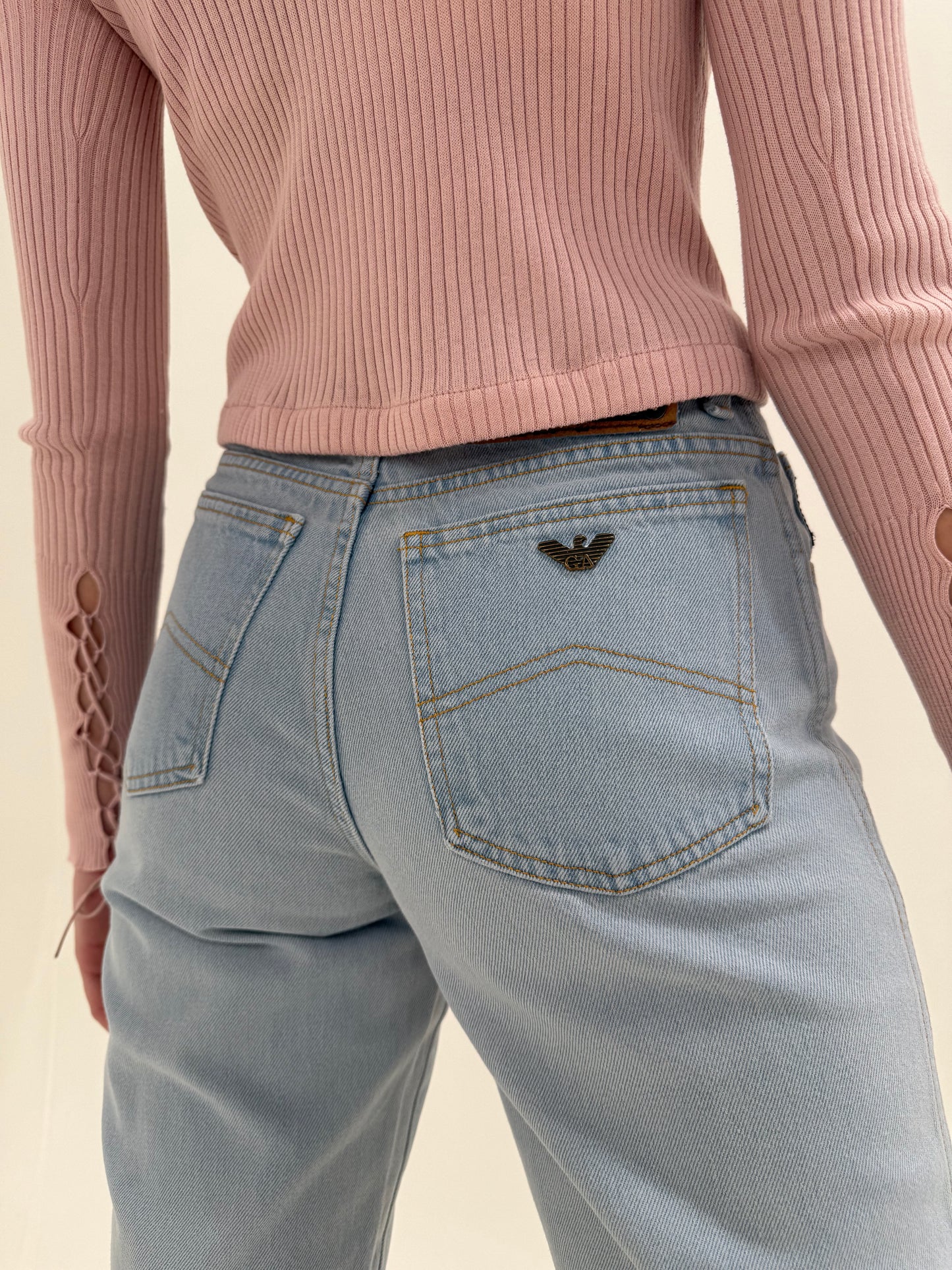 Jeans vintage Armani petite light wash cu talie înaltă mom fit
