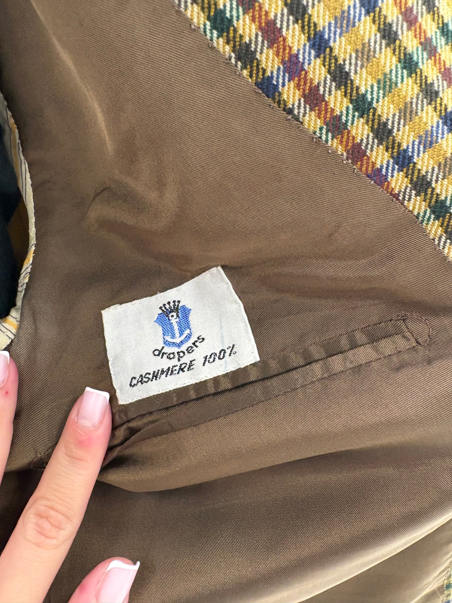 Sacou couture camel italian din stofă 100% cașmir în carouri