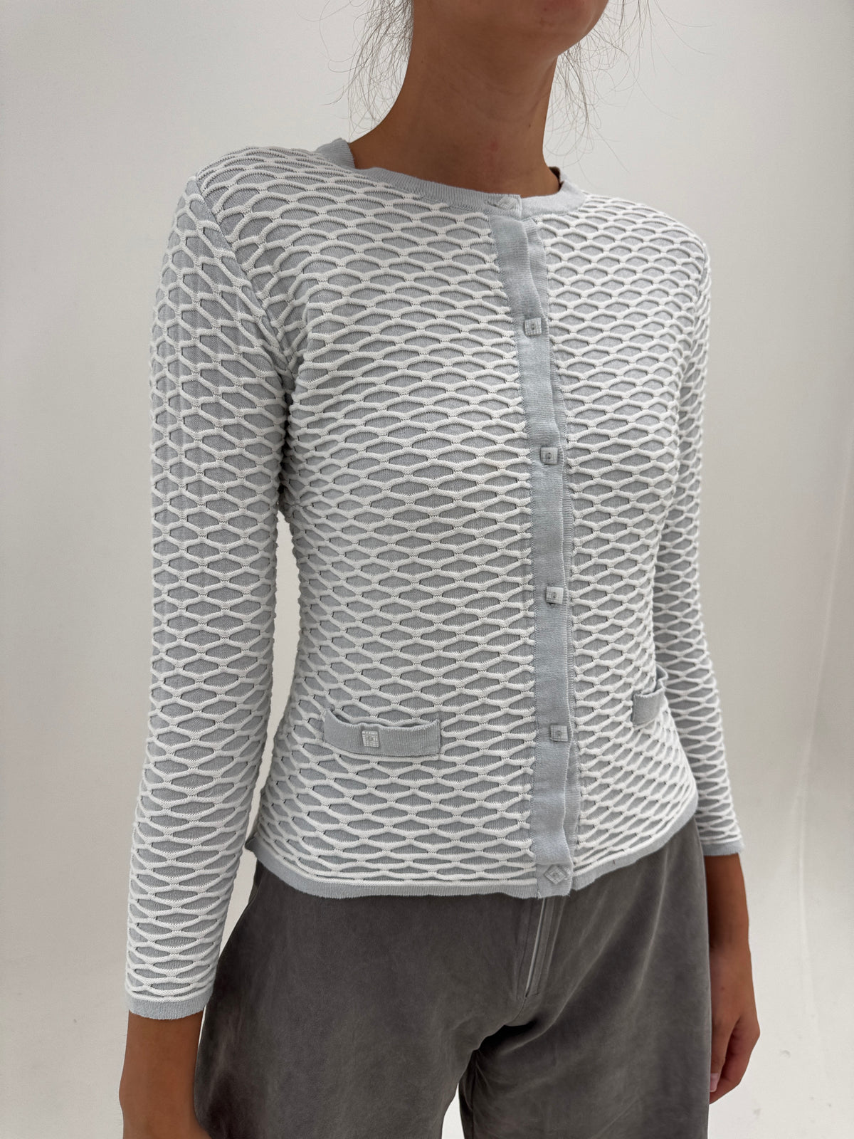Cardigan silver gray tip jachetă din tricot spectaculos de bumbac texturat