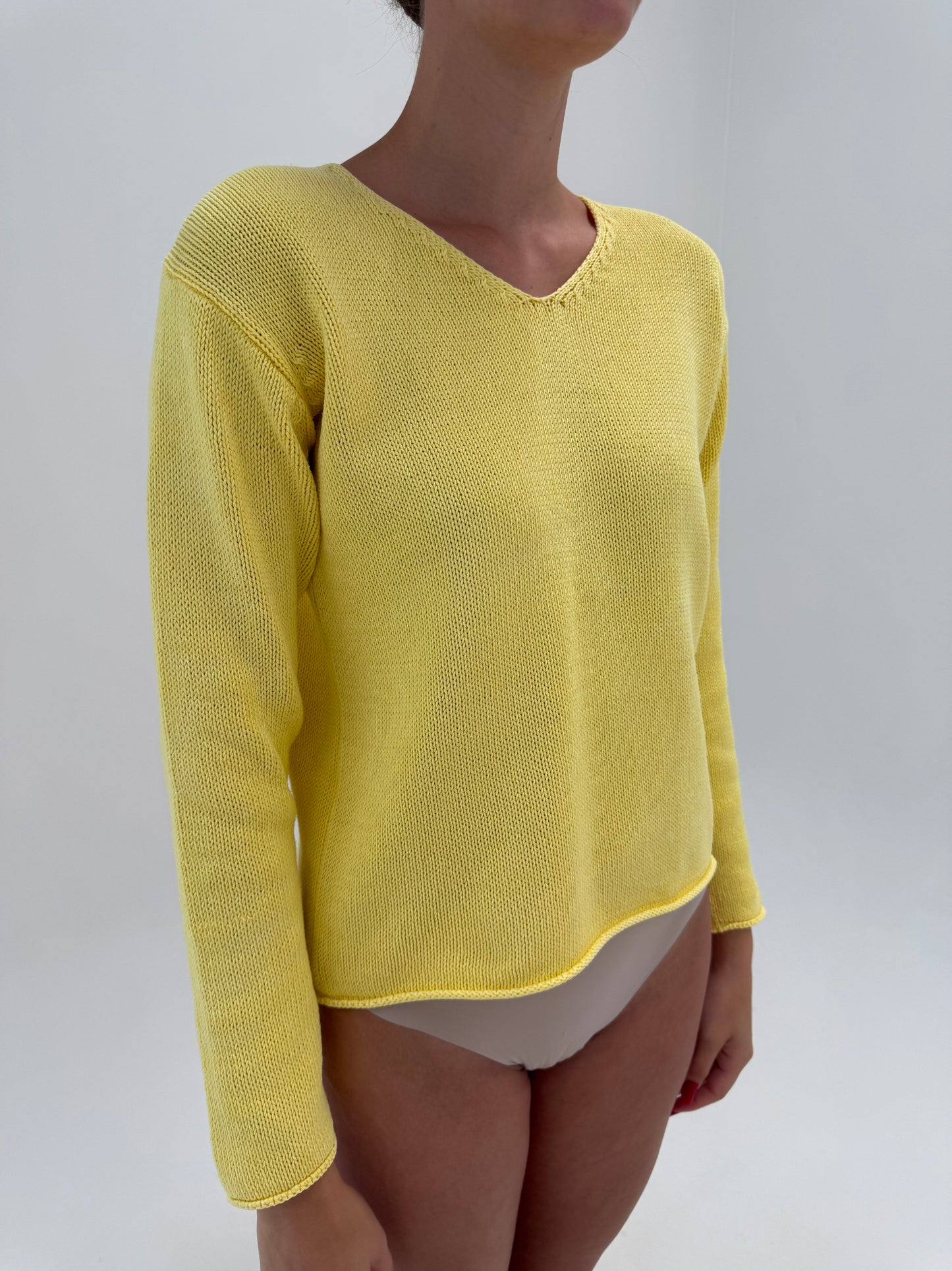 Pulover Max Mara butter yellow din bumbac gros de gramaj mare în croi lejer