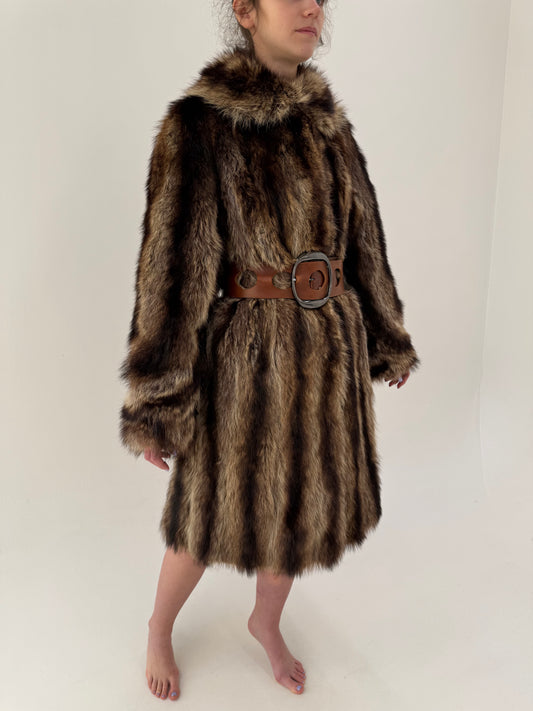 Blană naturală de raton cu volum bogat și fir lung