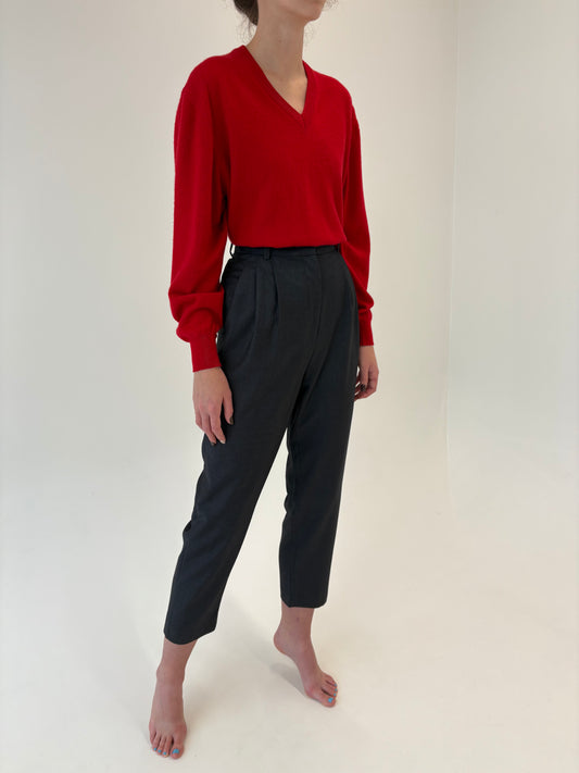 Pantaloni mom fit din stofita cu pense și talie ultra înaltă marcată