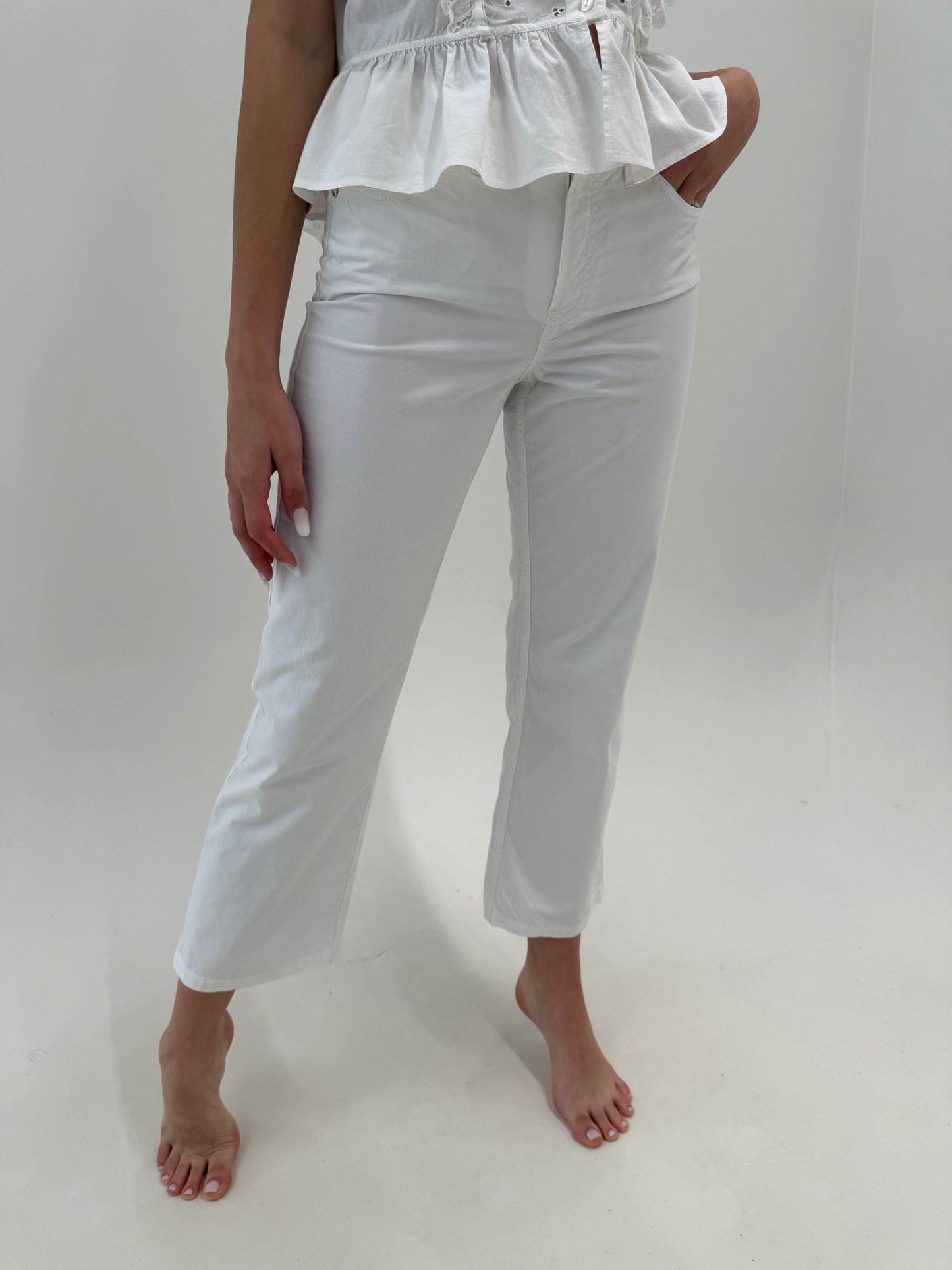 Pantaloni albi petite chinos din bumbac ultra confort ușor modelator