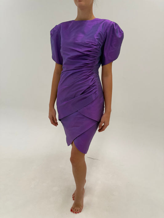 Rochie old vintage anii 80 în croi sculptural din shantung de mătase naturală