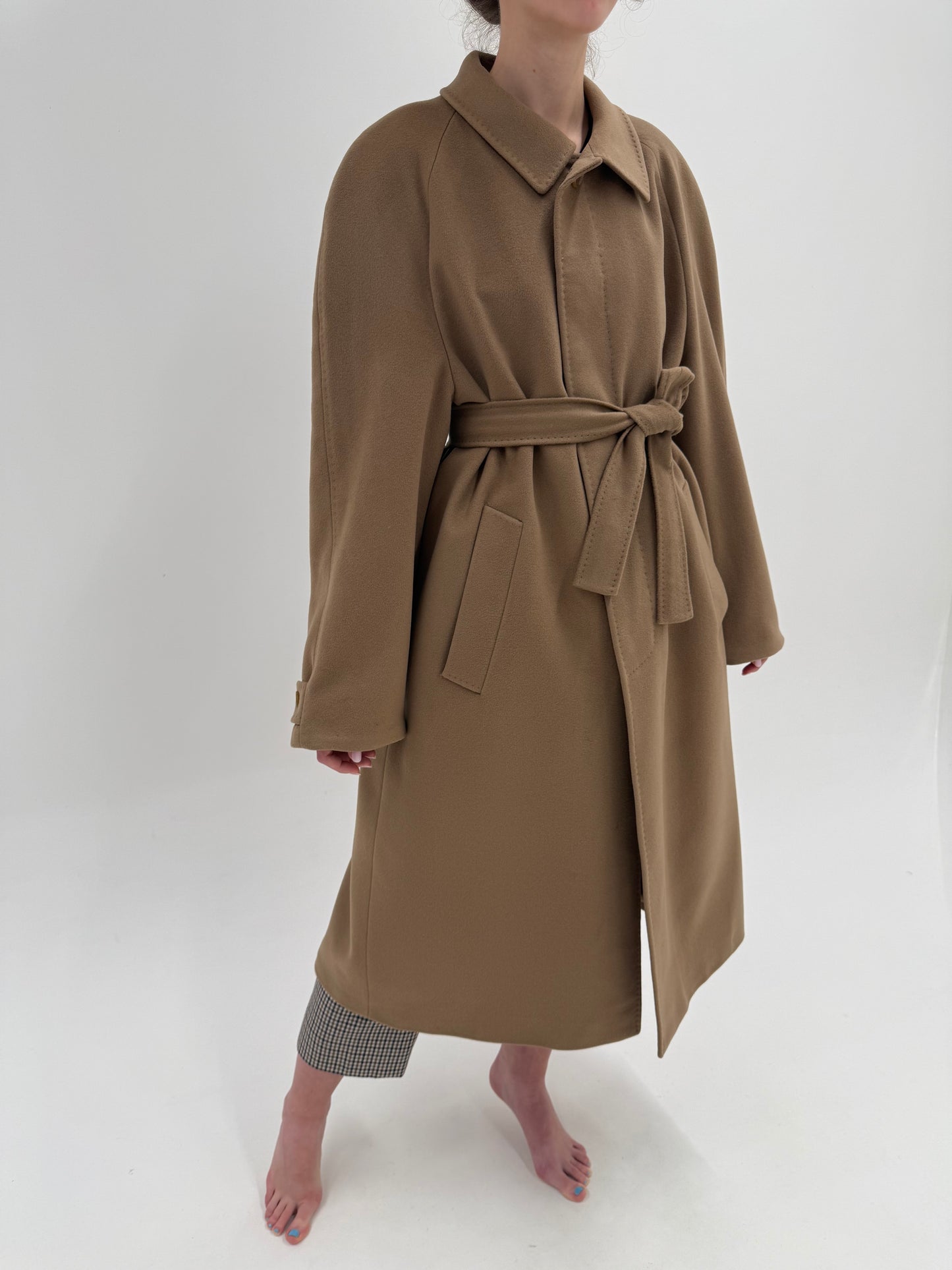 Palton ultra luxury Colombo camel din stofă plină de lana și cașmir