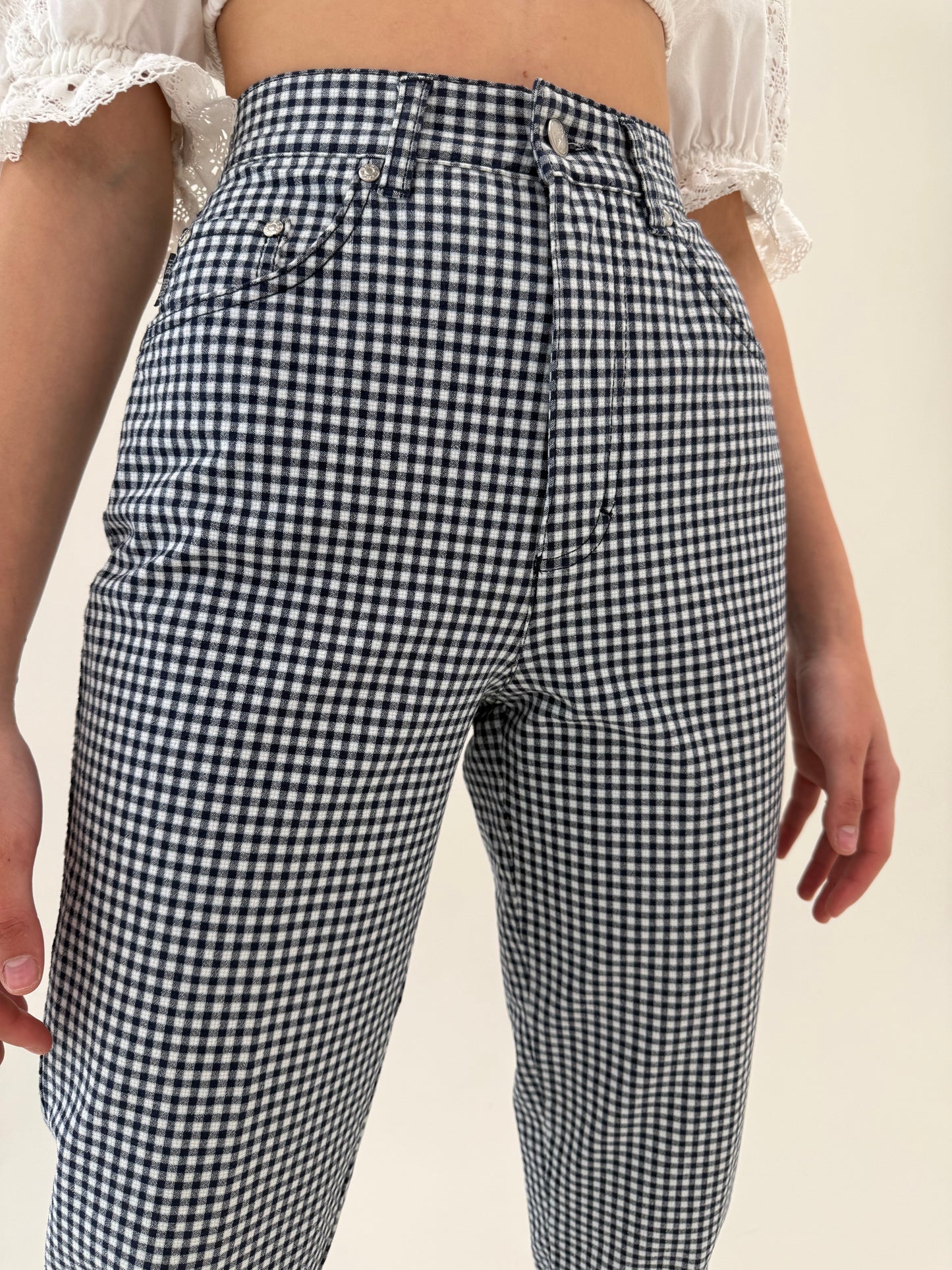 Pantaloni vintage gingham ultra confort modelatori din bumbac