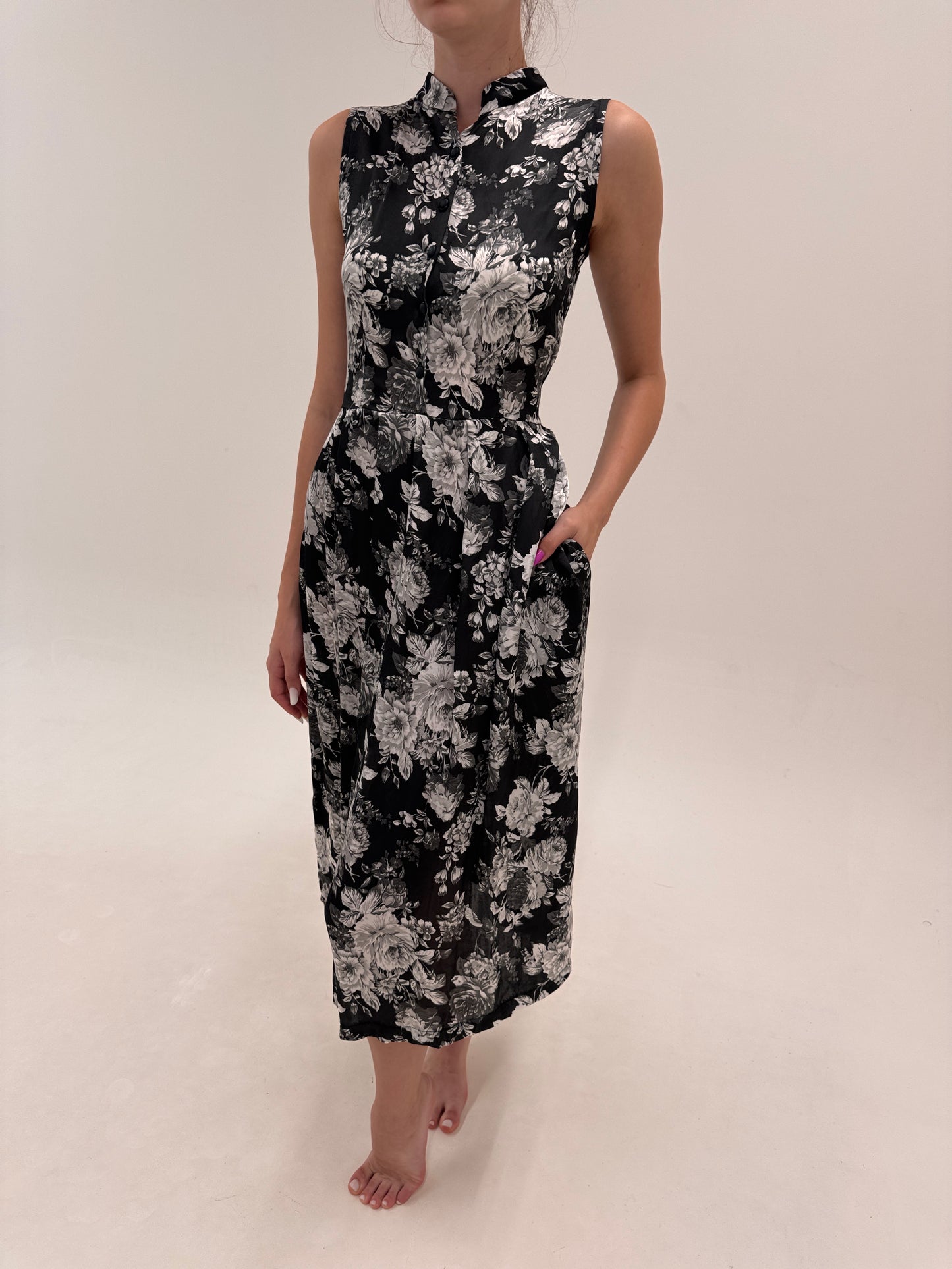LBD maxi in croi superbă cu print floral din twill excepțional ușor satinat de la zi la seară
