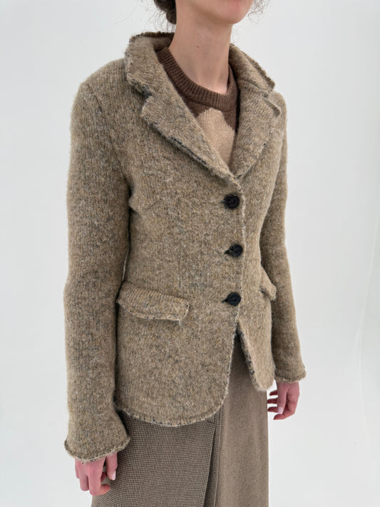 Sacou cambrat din boiled wool gris melanj camel cu gri