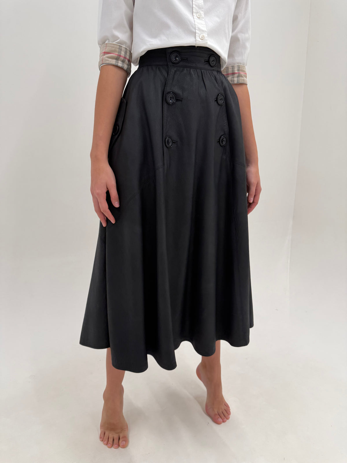 Fustă maxi din piele naturală extra moale ultra amplă cu buzunare