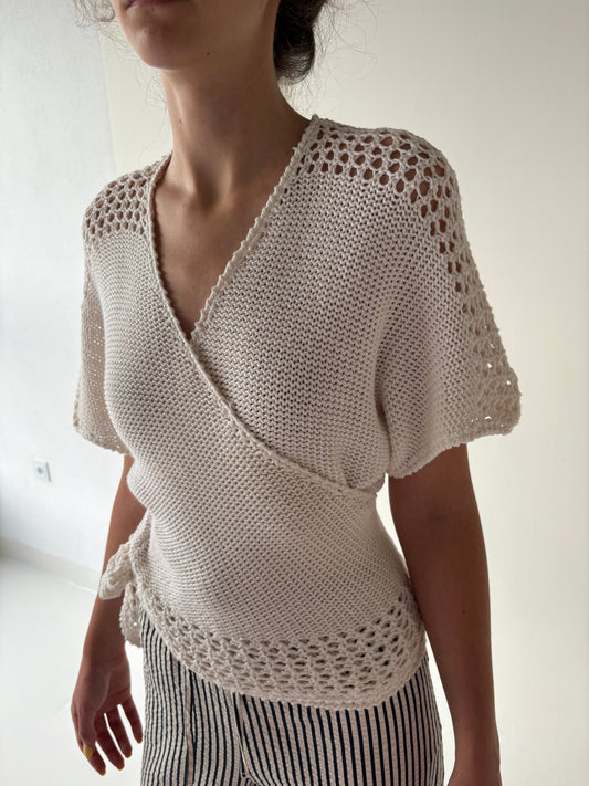 Top vintage super premium italian petrecut din bumbac off white