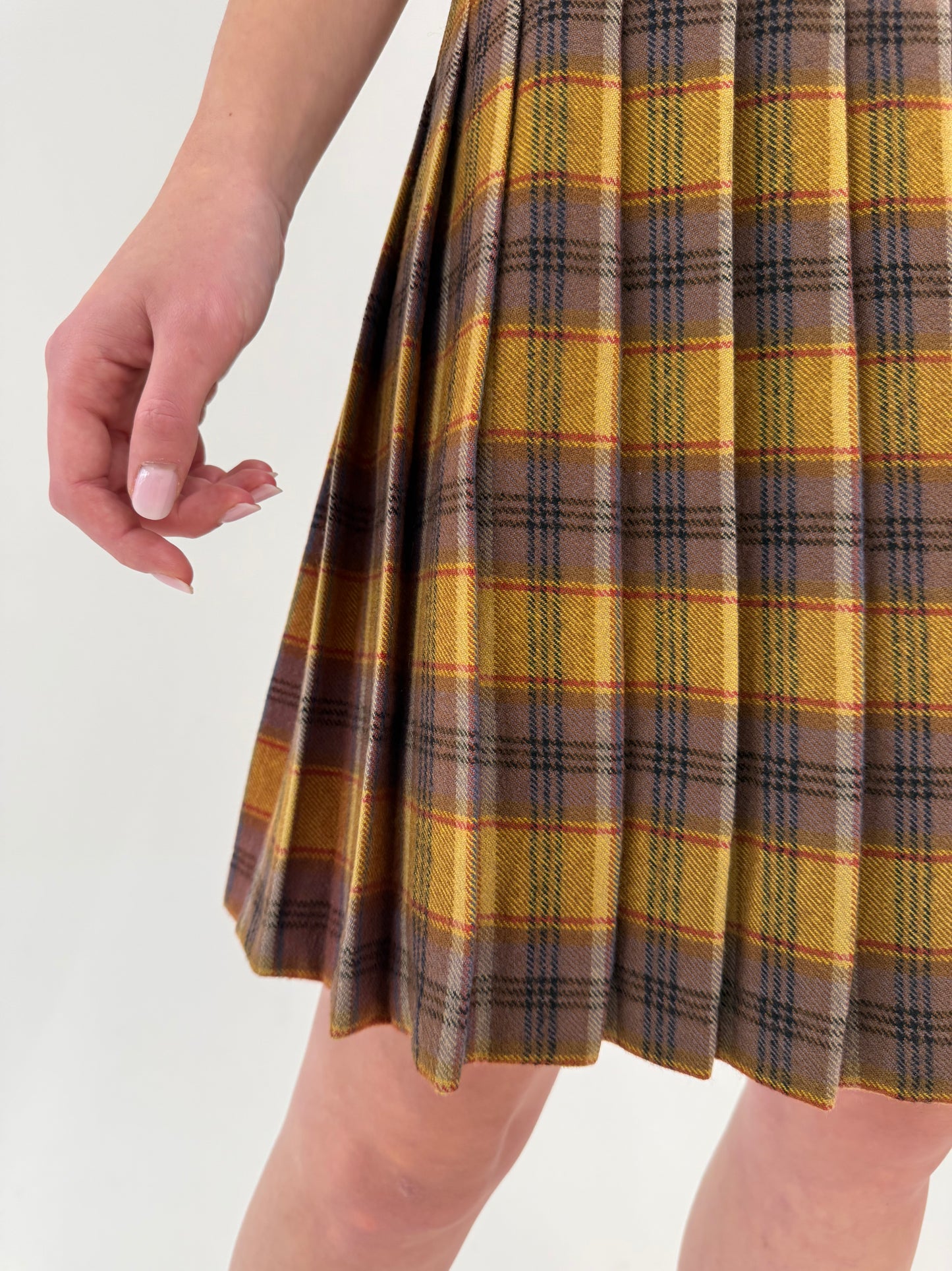 Fustă vintage plisată din Tartan de lana în culori superbe