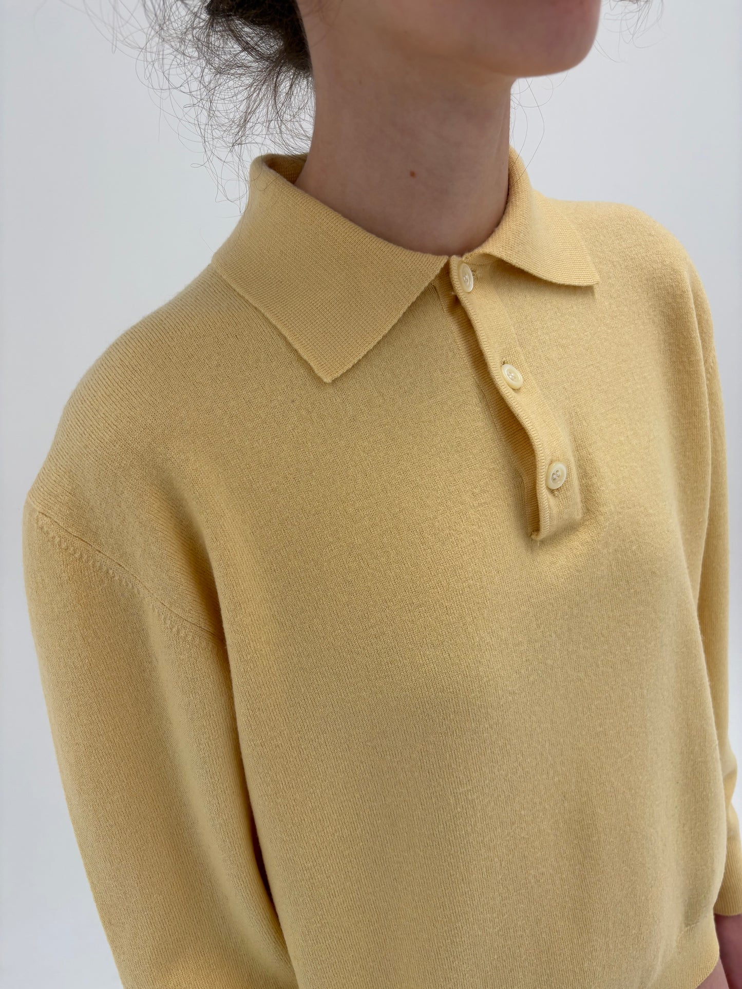 Pulover polo butter white din lana extrafina de gramaj mare