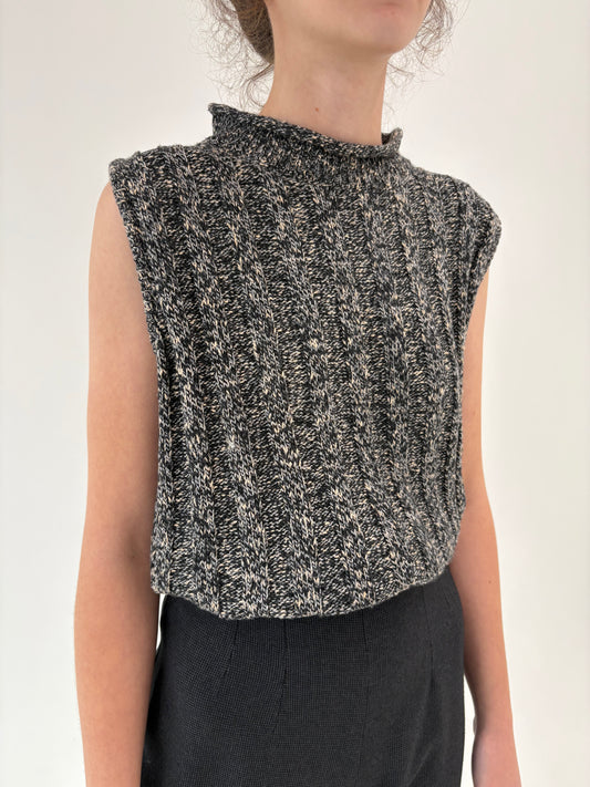 Maleta ribbed de gramaj mare camel și charcoal gray din lana extrafina