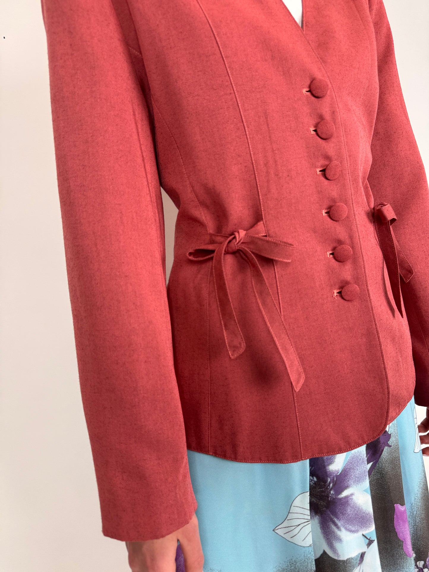 Sacou vintage cambrat cu talie ușor reglabilă din pânză chestnut brown