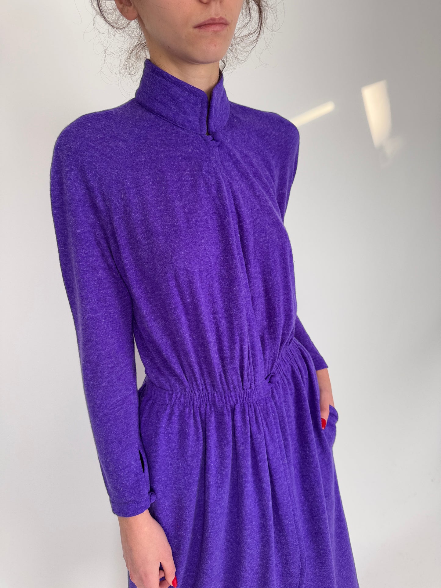 Rochie vintage electric purple din lana extrafina cu talie elastică