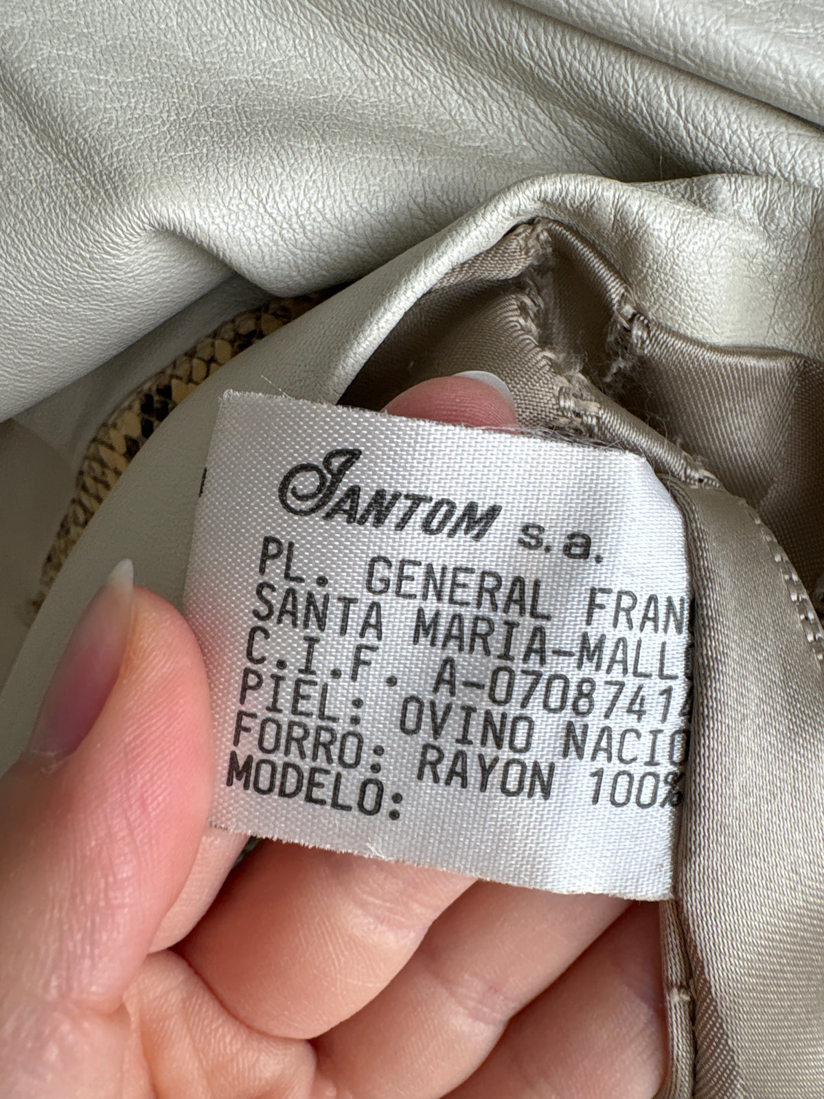 Geaca vintage cu inserții din piele de șarpe camel pe piele mănușă off white