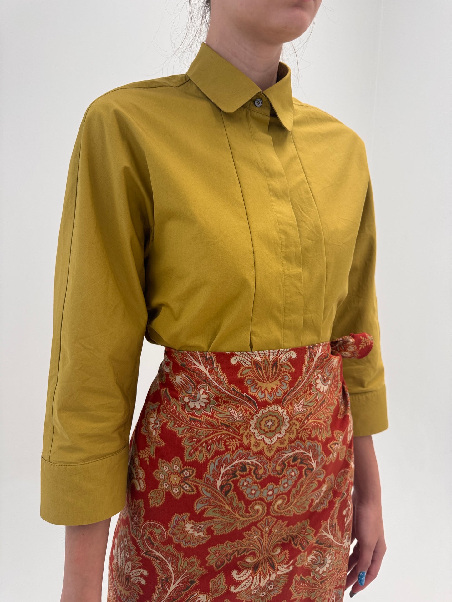 Tunica Max Mara mustard yellow din poplin excepțional de bumbac în croi lejer