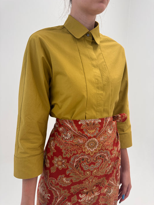 Tunica Max Mara mustard yellow din poplin excepțional de bumbac în croi lejer