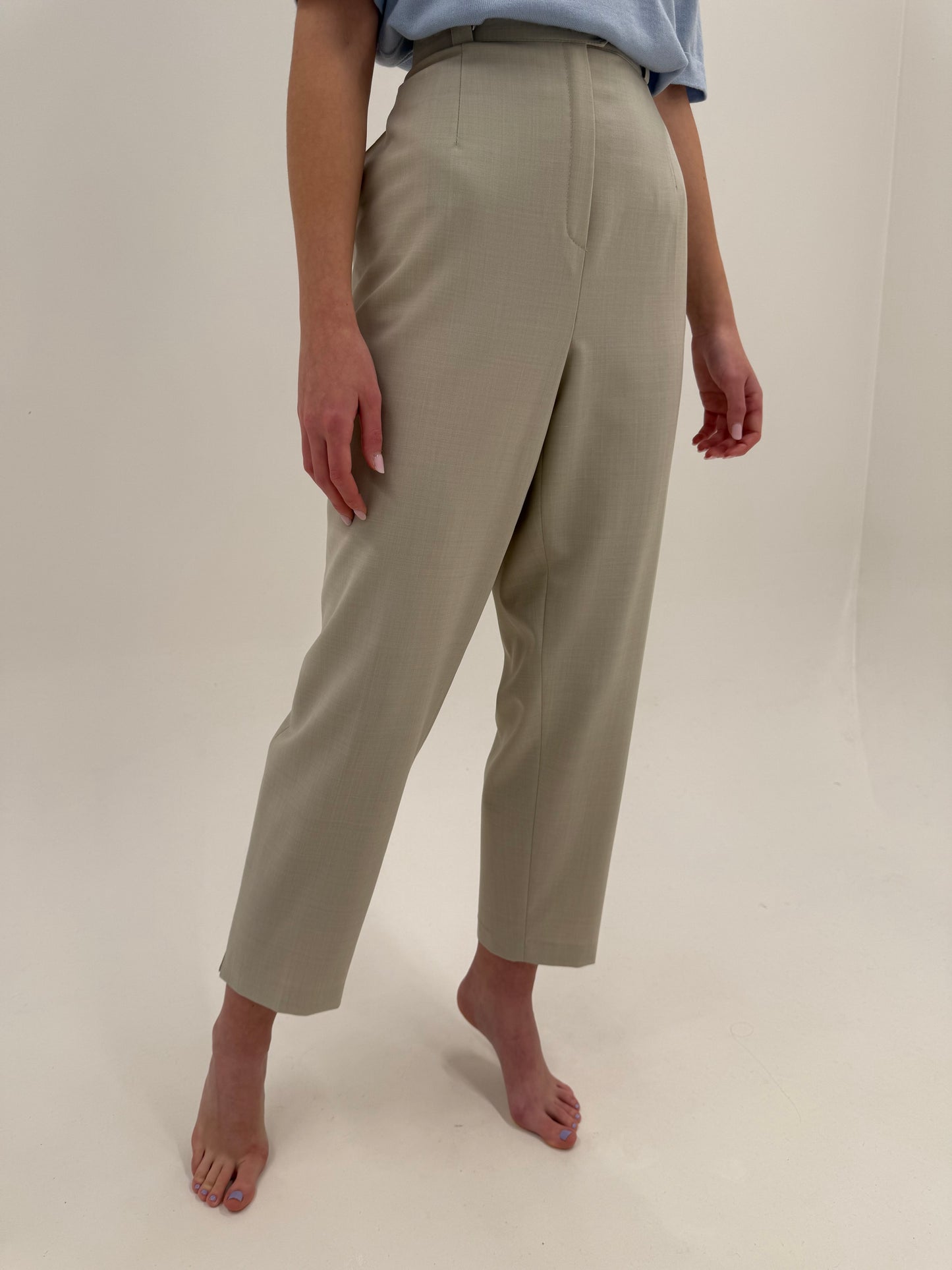 Pantaloni light nude din lana extrafina confort cu talie înaltă elastică