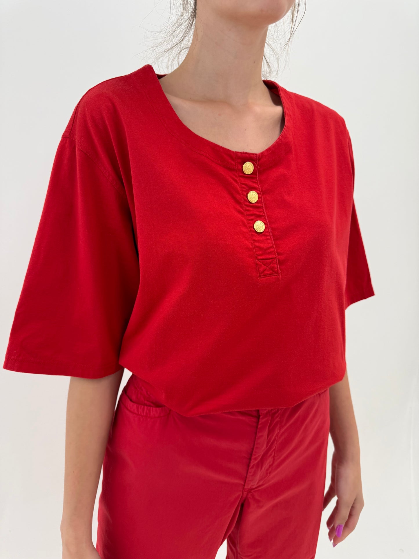 Top luxury pus size Marina Rinaldi din bumbac excepțional cherry red