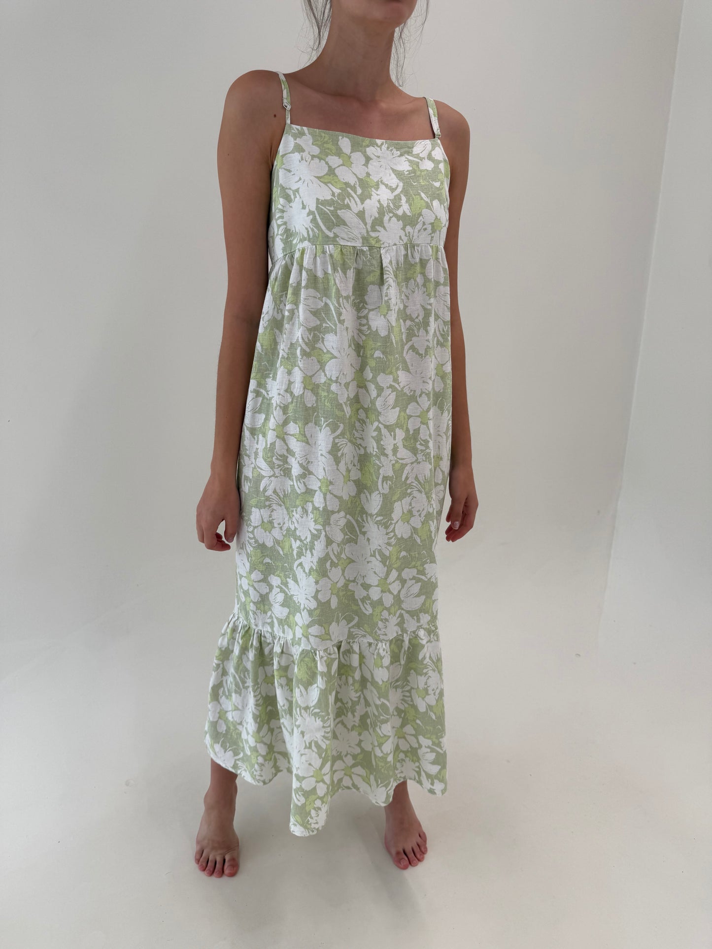 Rochie maxi tall din in premium în culori pudrate