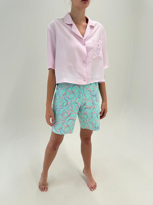 Pantaloni scurți ultra confort Escada în culori pudrate și print cu panglici