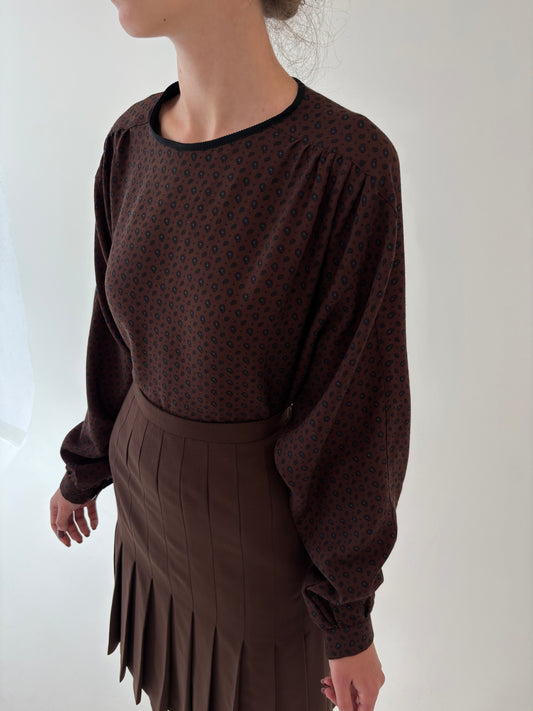 Bluză vintage chocolate brown din lana extrafina cu bust ușor drapat